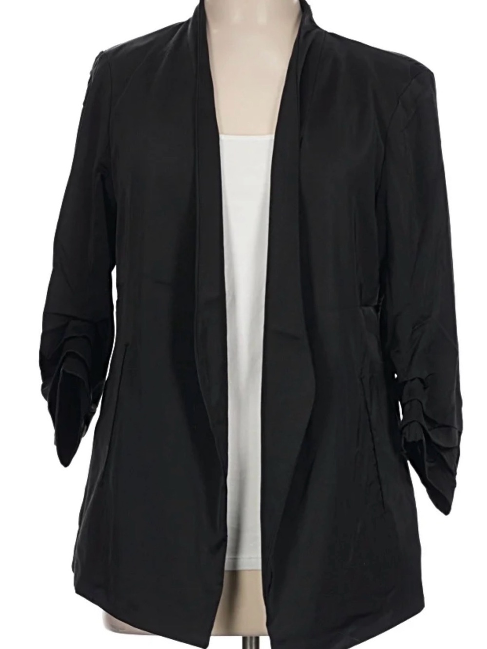 2 RACHEL ZOE Open Front Draped Blazer Jacket 3/4 sleeve stretch coat - Picture 2 of 6